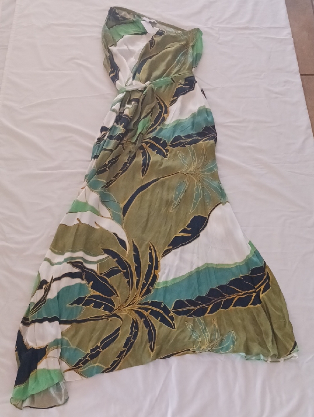 Reiss One-shoulder Tropical Print Maxi Dress in Olive, Teal & Navy